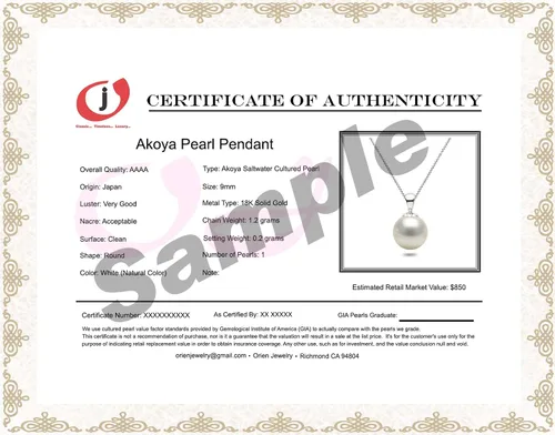Miniatura 5 de Collar con colgante de perlas cultivadas de Akoya japonesa AAAA de 0.315-0.394 in con colgante blanco de oro blanco de 18 quilates y cadena a juego