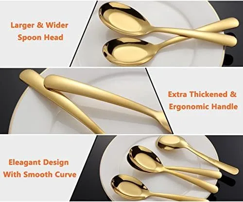 Miniatura 2 de Cucharas de sopa de acero inoxidable, juego de 6 cucharas de sopa de peso pesado, cucharas de sopa chinas, cucharas de ramen pulidas con espejo