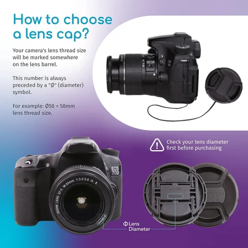 Miniatura 5 de Tapa de lente frontal a presión para Canon, Nikon, Sony, Pentax, todas las lentes DSLR + anillo de enfoque de lentes de cámara de diseño