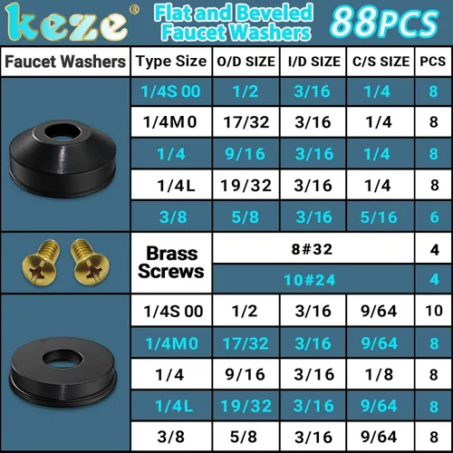 Miniatura 2 de KEZE Kit surtido de 233 piezas de arandelas de plomería y grifería para reparación de grifos de jardín exteriores, llaves de manguera, divisores