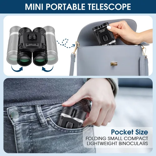 Miniatura 8 de Prismáticos 200x25 Compactos para Adultos y Niños, Prismáticos Mini de Bolsillo de Alta Potencia, Prismáticos Pequeños Impermeables para Observación