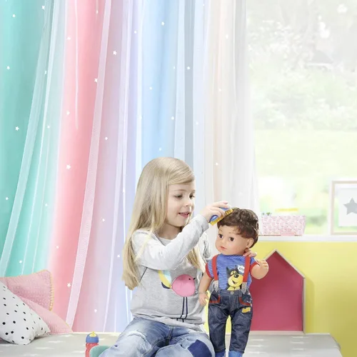 Miniatura 5 de Cortinas Opacas con Corte de Estrella Arcoíris para Dormitorio de Niñas - Doble Capa con Ojales Superiores para Sala de Estar, 2 Paneles