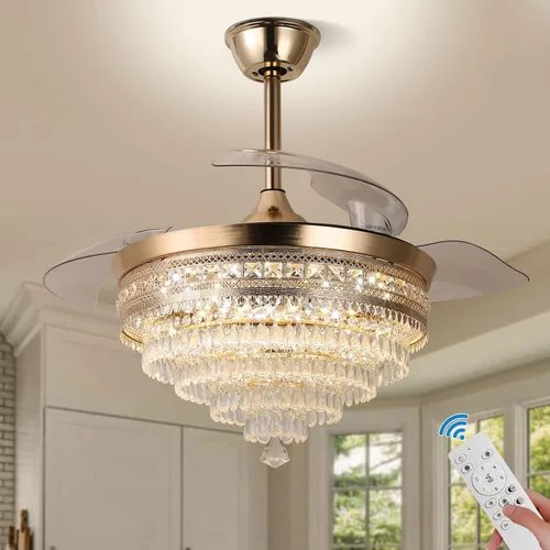 Miniatura 11 de Candelabro negro de 42 pulgadas con luz LED moderno ventilador de techo de cristal con luz regulable, lámpara LED invisible 3 en 1 color con función