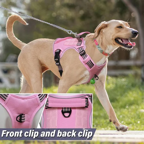 Miniatura 4 de Arnés táctico para perros grandes, chaleco de servicio militar resistente sin tirones con asa de control y 4 parches, arnés ajustable reflectante