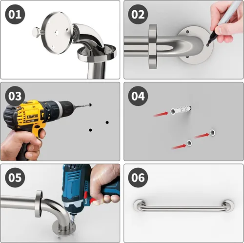Miniatura 5 de Barra de agarre para ducha de acero inoxidable de 16 pulgadas, mango de ducha cromado ZUEXT, barra de equilibrio para baño, barra de soporte de Cromo