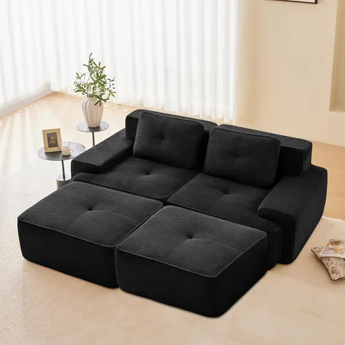Miniatura 136 de Sofás modulares modulares sin hueso de 82 pulgadas para sala de estar, juego de sofá comprimido de 2 plazas, no requiere montaje, tela de pana, Verde