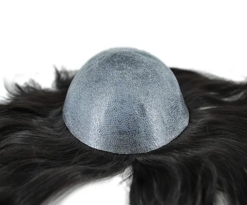 Miniatura 4 de Toupee negro para hombres sistema de cabello humano 1B PU piel postizos inyección (9 * 7 pulgadas)