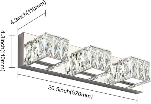 Miniatura 7 de Lámpara LED de baño – Moderna lámpara de tocador de cristal de 3 luces – Lámpara de pared cromada para baño 5CCT regulable