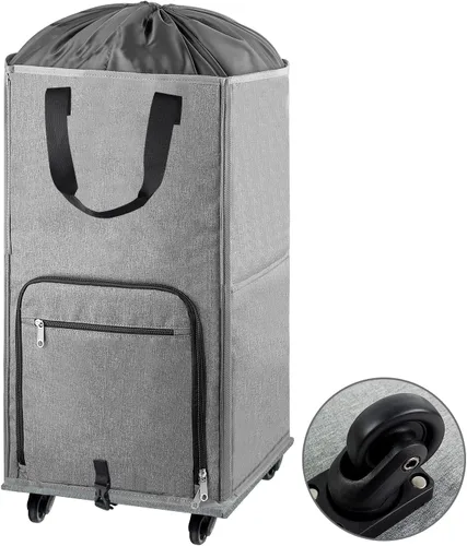 Bukere - Cesta de lavandería con ruedas, cesta grande con 4 ruedas y 2 asas, bolsa de lavandería con ruedas plegable independiente para ropa, Gris