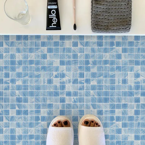Miniatura 3 de Azulejos de mosaico de vidrio para piscina, azul, 8 pies cuadrados, azulejos impermeables para piso y pared para baño, salpicadero de cocina
