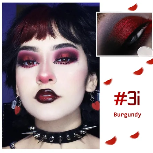 Miniatura 2 de BEUSELF Sombra de ojos roja burdeos metálica, sombra de ojos brillante de color rojo verdadero altamente pigmentada para maquillaje gótico, fórmula