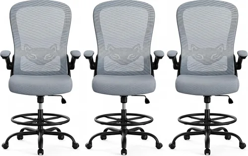 Miniatura 25 de ErGear Silla de dibujo, silla de escritorio de pie con reposabrazos abatibles, silla de escritorio alta altura ajustable, silla de oficina alta Negro