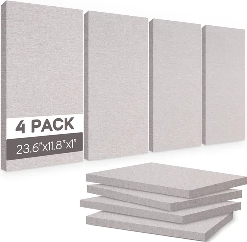 BUBOS 4 paneles acústicos, paneles de pared insonorizados de tela de 23.6 x 11.8 pulgadas, paneles autoadhesivos de absorción de sonido para Lino