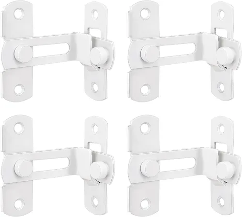 Miniatura 8 de INIRET Paquete de 4 pestillos blancos de 90 grados para puerta de granero, cierre de puerta de acero inoxidable para puerta de granero, cerradura