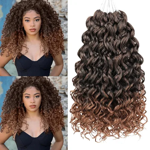 Miniatura 28 de Unionbeauty - Paquete de 8 mechones rizados con ganchillo GoGo, rizos de agua para mujer negra, rizos de playa, extensiones de cabello rizado 1b#
