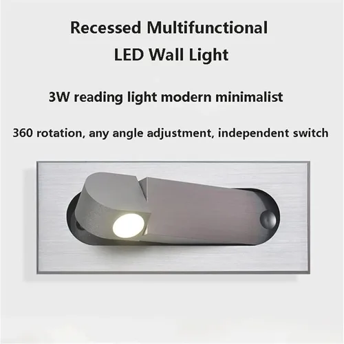Miniatura 4 de Lámpara de pared LED empotrable, moderno aplique de pared ajustable con interruptor independiente, luz de lectura de cabecera de 3 W, luces