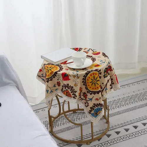 Miniatura 4 de Aothpher Manteles pequeños de 24x24 pulgadas modernos de estilo bohemio con flores de jacquard lavables con encaje para mesa de comedor