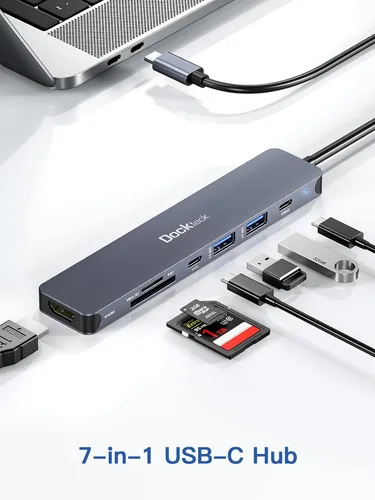Miniatura 7 de Hub USB C, adaptador USB C multipuerto 7 en 1 con HDMI 4K, 100 W PD, USB C de 5 Gbps, 2 puertos de datos USB-A, lector de tarjetas SD/TF