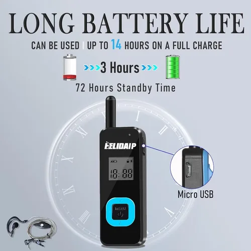 Miniatura 5 de T-M1 Super Mini Walkie Talkie para Adultos con Auriculares Pantalla LCD 3 Inches 35g Light Portable Two Way Radios for Restaurant Retail Workplace