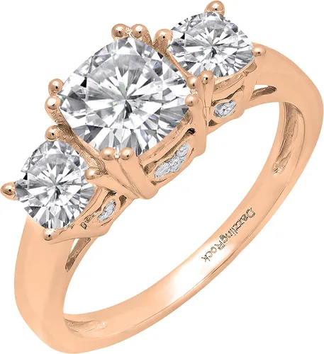 Dazzlingrock Collection Anillo de boda de 3 piedras preciosas creadas en el centro de cojín de 0.04 quilates y diamante blanco natural redondo de
