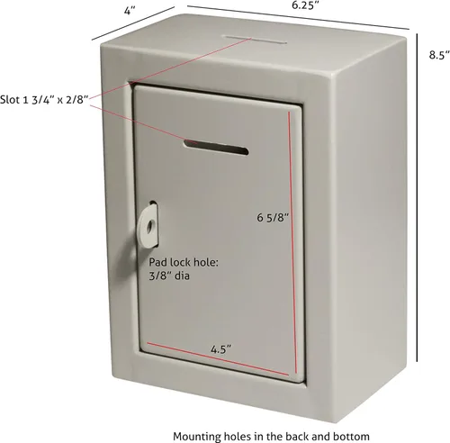 Miniatura 2 de Caja de metal para colección benéfica segura con ranura y montaje en pared, caja de caída de 8.5 x 6.5 x 4 pulgadas para el hogar y la oficina Blanco