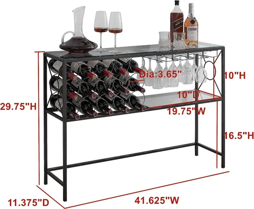 Miniatura 2 de Kings Brand Furniture - Mesa de sofá de consola con almacenamiento de estante para vinos, gabinete de bar de vinos con estante para vino y soporte