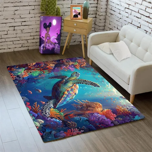 Miniatura 23 de Alfombra de tortuga marina con estampado de animales marinos y animales marinos, alfombra con estampado de tortugas marinas, para niños y niñas
