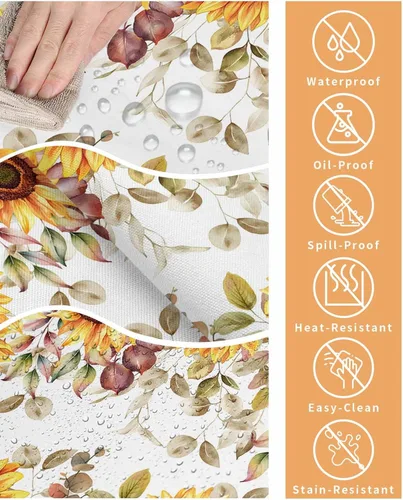Miniatura 6 de Mantel rectangular impermeable con hojas de eucalipto de otoño, 52 x 70 pulgadas, mantel otoñal, rústico, girasol, acuarela, botánico, a prueba