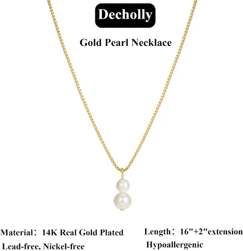 Miniatura 6 de Collares de perlas doradas para mujer, a la moda. Collar delicado chapado en oro de 14 K, sencillo y en capas, ideal como joyería para bodas