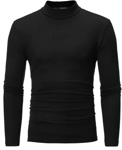 Miniatura 2 de Camisetas negras para hombre 2023 de manga larga cuello alto cálido suéter casual suave cómodo sólido Mock Pullover Undershirt