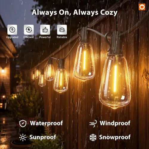 Miniatura 2 de addlon Tira de luces para exteriores de 196 pies para exteriores con control de aplicación, luces impermeables para patio con bombillas LED Edison