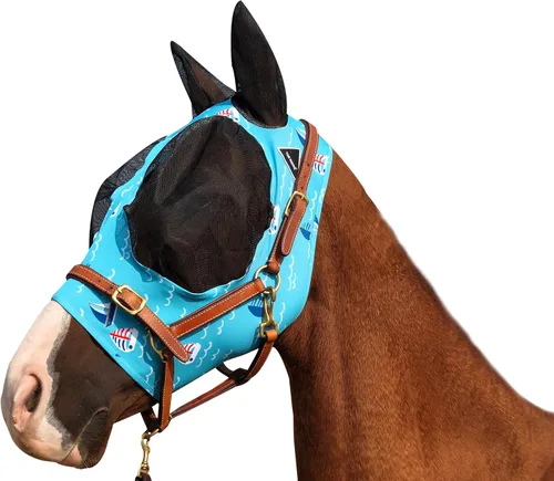 Miniatura 11 de Máscara para caballo Tgw Riding, con orejas, con agarre extracómodo, de malla suave, Azul, M Pacific Blue