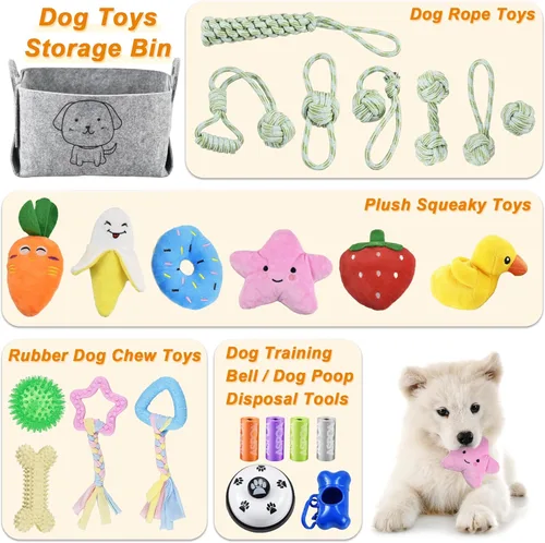 Miniatura 2 de LECHONG Paquete de 24 juguetes masticables para cachorros, juguetes de dentición para perros con contenedor de almacenamiento, juguetes de cuerda
