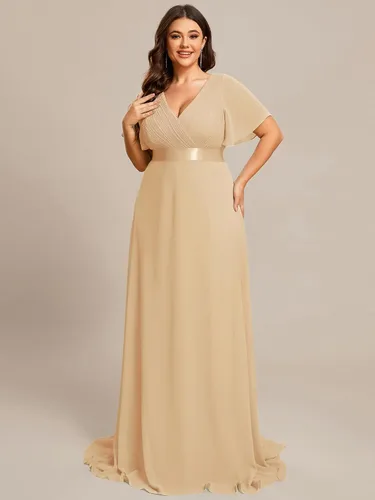 Miniatura 34 de Ever-Pretty Vestido formal para mujer, Navidad, Año Nuevo, cuello en V, gasa, talla grande, largo hasta el suelo, vestido de dama de honor