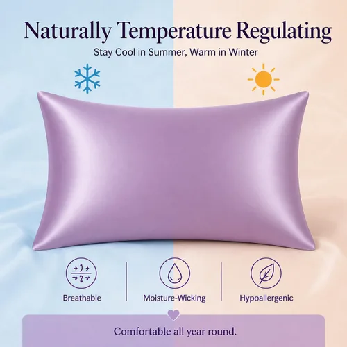 Miniatura 5 de Funda de almohada de seda morada para cabello y piel fabricada en EE. UU., fundas de almohada de seda pura de 22 mommes Queen con cremallera, grado