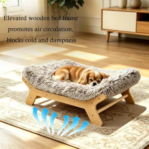Miniatura 3 de Cama elevada para perros de 24 x 18 x 7 pulgadas, marco de cama elevado de madera para perros pequeños y colchón para mascotas pequeñas de hasta 40