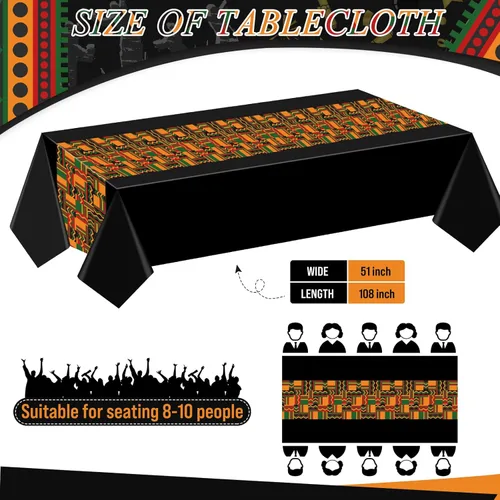 Miniatura 3 de Kinlop 3 manteles Kente de 108 x 51 pulgadas, manteles desechables de plástico para la independencia afroamericana, celebrar la libertad, historia