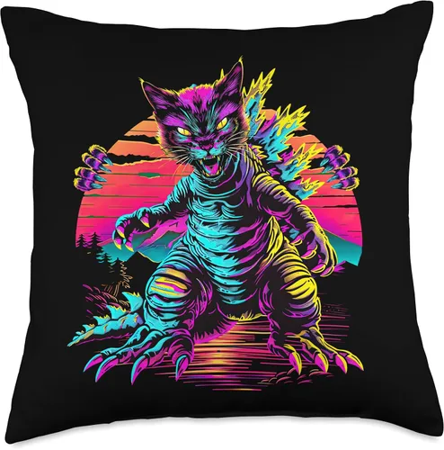 Miniatura 4 de Streetwear Synthwave 80s 90s Catzilla graphic Cat Japanese Throw Pillow