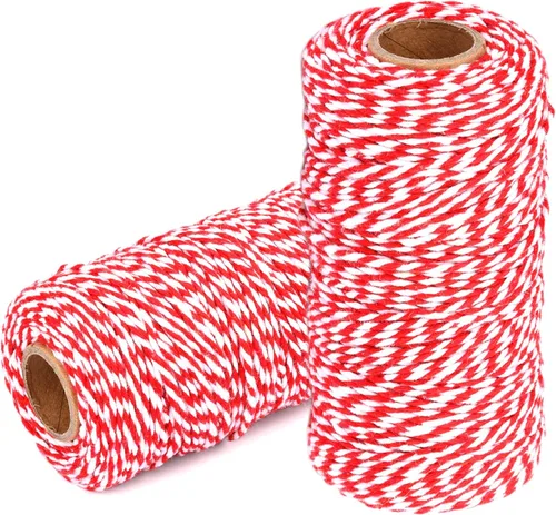 Miniatura 22 de Cuerda de algodón para panaderos: 2 rollos de cordel para envolver regalos de manualidades, hilo de oro de 656 pies, hilo blanco para cocina 24