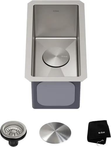 Kraus Standart PRO - Fregadero de cocina de montaje inferior con tazón individual para bar de acero inoxidable, calibre 16, 10 pulgadas, KHU101-10