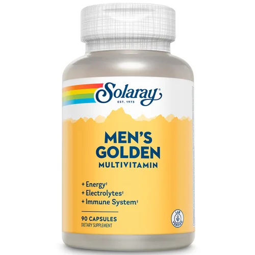 SOLARAY Cápsulas multivitamínicas doradas para hombres, multivitamínico para hombres, contiene vitamina A, D, C, zinc y magnesio, suplemento diario,