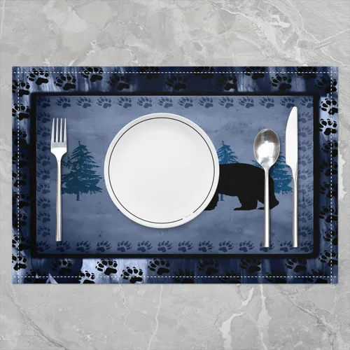Miniatura 2 de jejeloiu Manteles individuales de mesa con osos para niños, manteles de mesa de animales salvajes de granja, mantel individual rústico de familia