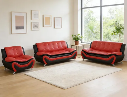 Miniatura 76 de Sofás Seccionales de Cuero, Conjuntos de Muebles de Sala de Estar, 3 Piezas Conjunto de Sofá Moderno para Sala de Blanco crema
