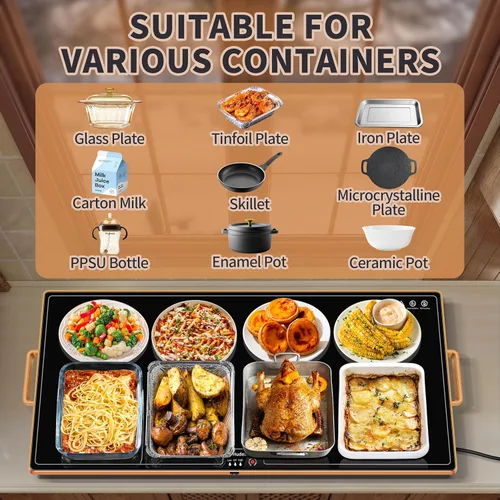 Miniatura 5 de Tapete de calentamiento para alimentos (XXL32 x 18), bandejas de calentamiento para bufés, fiestas y uso diario, calentador de alimentos con control