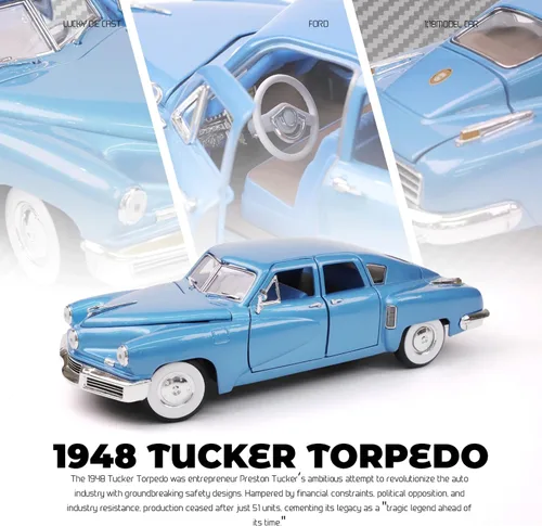 Miniatura 7 de 1948 Tucker Torpedo Escala 1/18 Modelo de Metal Fundido a Presión Premium Colección Clásica Vintage de Aleación de Coches con Vitrina, para Hombres