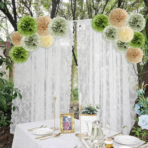 Miniatura 9 de Pompones de Papel de Seda Verde Oliva Salvia Decoraciones de Fiesta Safari Selva Flores de Papel Decoraciones Verde Natural Boho Decoración Colgante