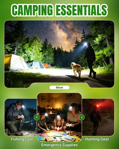 Miniatura 6 de Paquete de 2 faros delanteros – Linterna recargable superbrillante, 8 modos con carga rápida USB-C, movimiento impermeable IPX4 para camping, caza