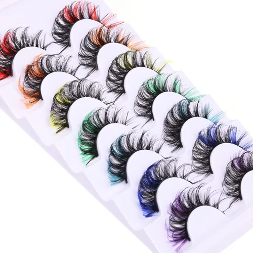 Pestañas de colores de visón con color esponjoso, pestañas postizas de volumen 5D, pestañas postizas de color arcoíris Cosply de colores TNFVLONEINS