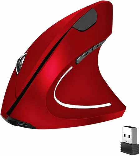 Miniatura 9 de Ratón inalámbrico vertical ergonómico, elegante, recargable, 2.4G, ratón óptico inalámbrico con receptor USB, 800/1200/1600 DPI, 5 botones para Negro