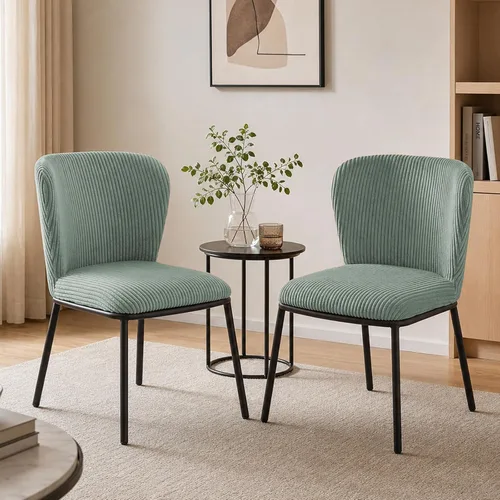 Miniatura 15 de SIMTONAL Juego de 2 sillas de comedor tapizadas, sillas de cocina de pana sin brazos con asiento de espuma viscoelástica, patas de metal negro